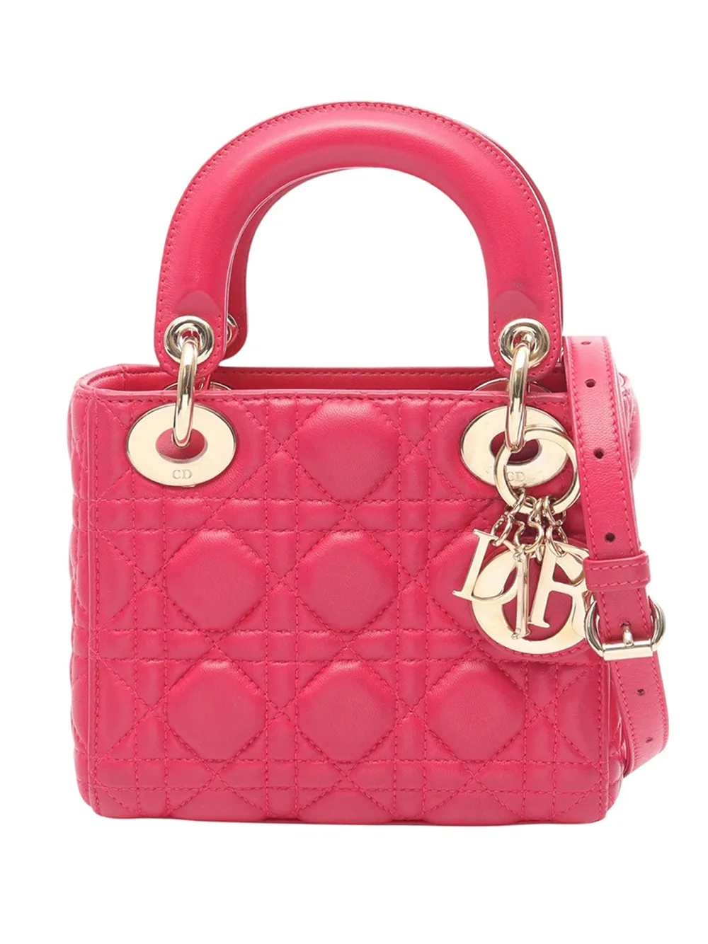 Christian Dior Pre-Owned 2010-2026 Mini Lambskin Cannage Lady Dior satchel - Rosa
