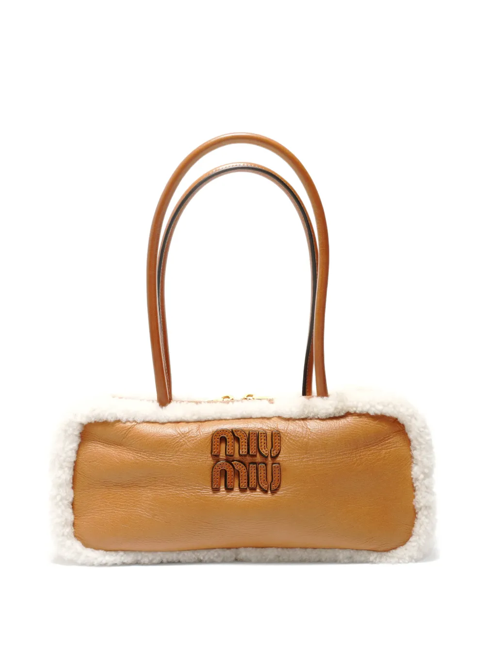 Miu Miu Pre-Owned Arcadie shearling top handle bag - Marrone