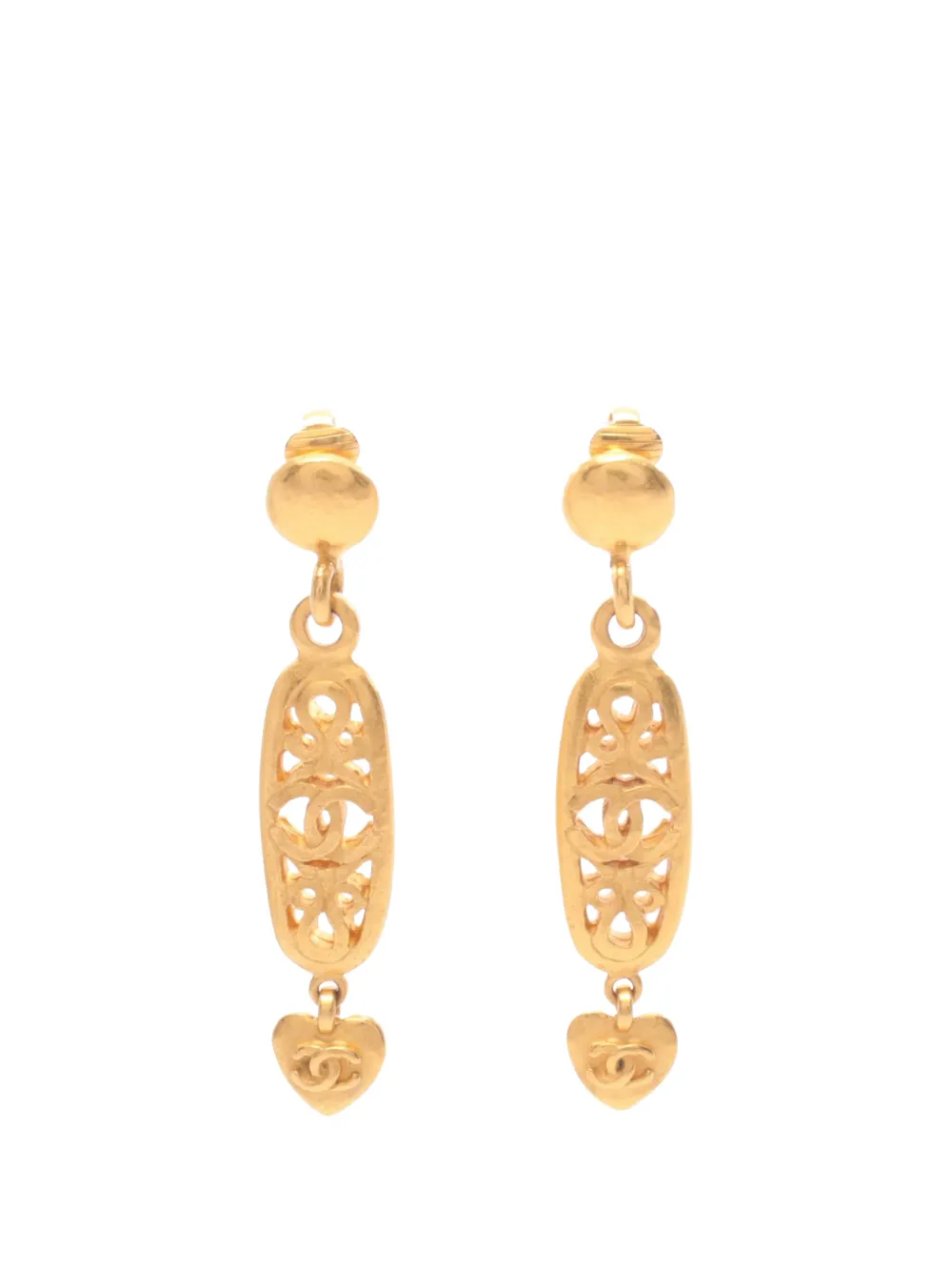 CHANEL Pre-Owned Orecchini pendenti a clip CC placcati in oro con design a cuore 1995