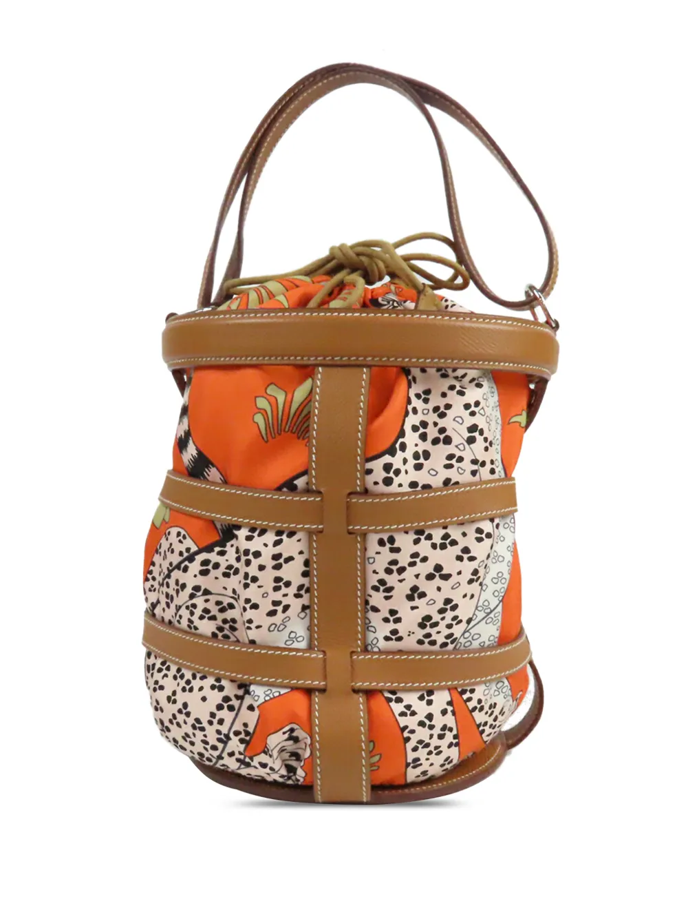Hermès Pre-Owned 2017 Les Leopards Silk and Epsom Sac Musardine bucket bag - Arancione