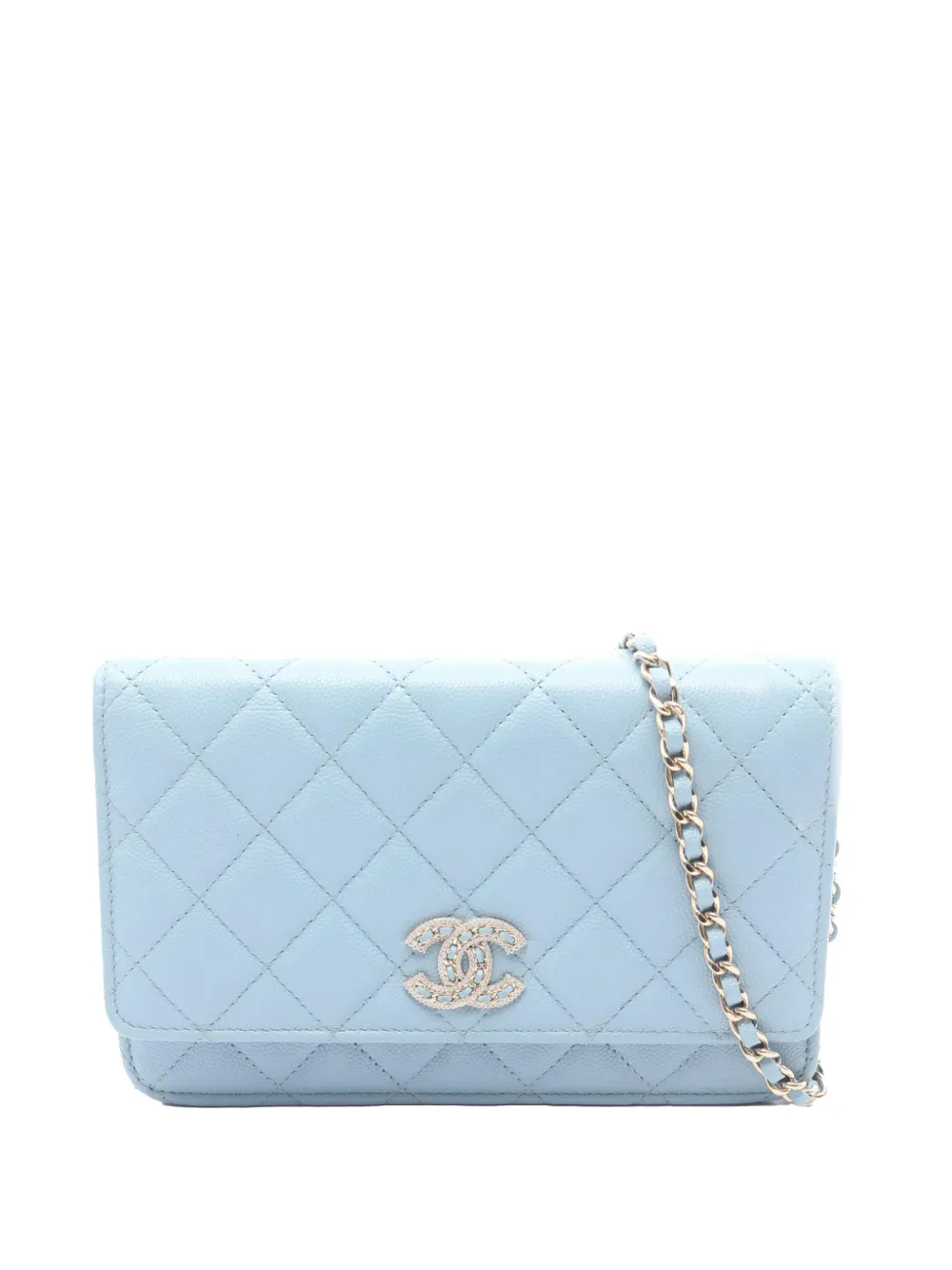 CHANEL Pre-Owned 2021-2026 Quilted Caviar Crystal Enamel CC Wallet On Chain crossbody bag - Blu