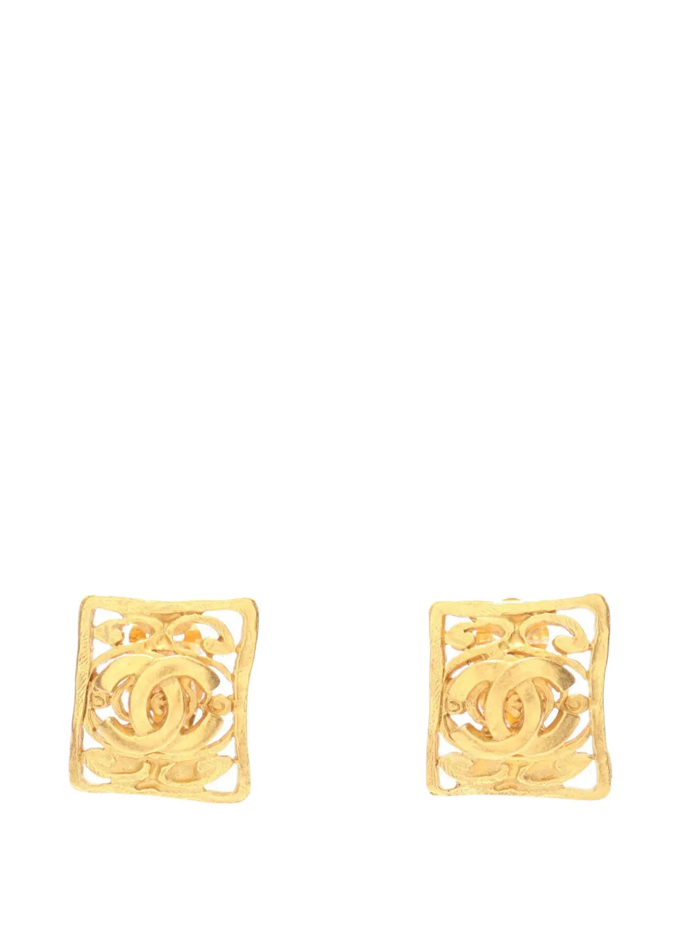 CHANEL Pre-Owned 1995 CC Gold Plated Square Clip on Earrings costume earrings
