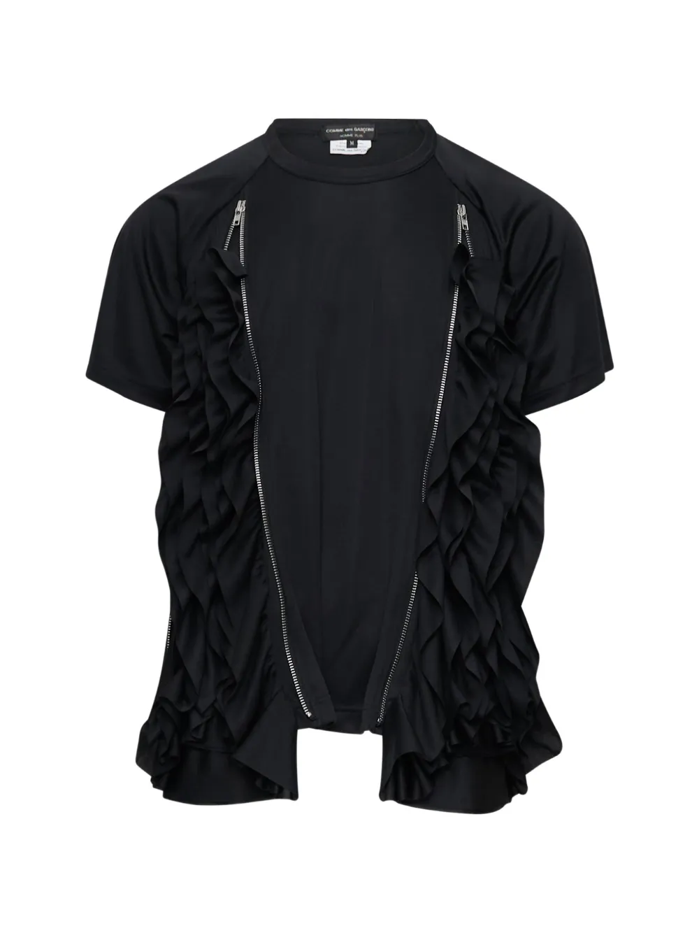 Comme des Garçons Homme Plus ruffled-panel zip-detail T-shirt - Nero