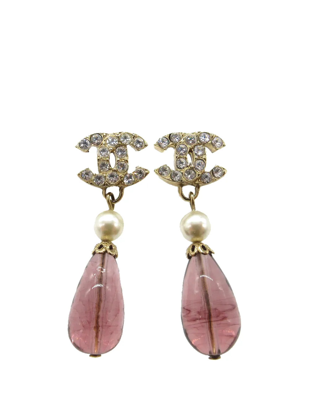 CHANEL Pre-Owned 2005 CC Gold Plated Strass Faux Pearl Push Back Earrings costume earrings - Oro