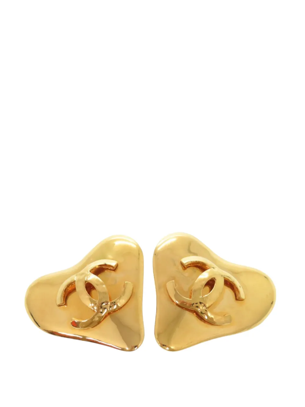 CHANEL Pre-Owned Orecchini a clip CC placcati oro con design a cuore 1993