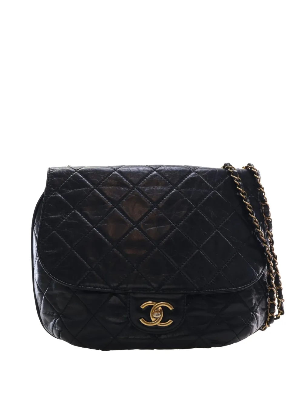 CHANEL Pre-Owned Borsa a tracolla Bubble CC media in pelle di vitello trapuntata lucida con battente 2014-2015 - Nero