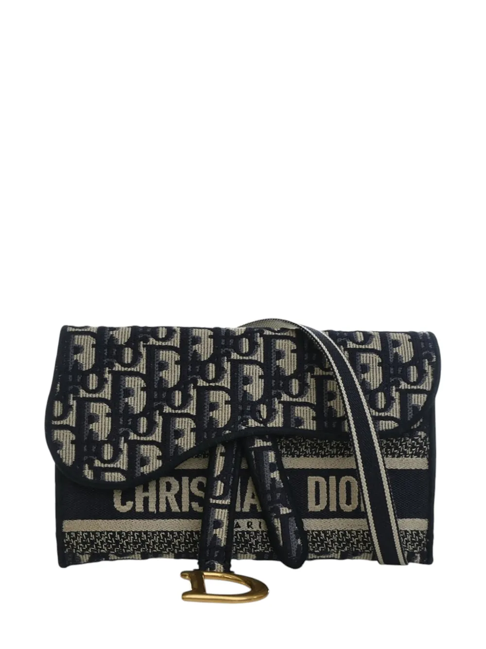 Christian Dior Pre-Owned 2020 Oblique Canvas Embroidered Saddle Slim Pouch belt bag - Blu