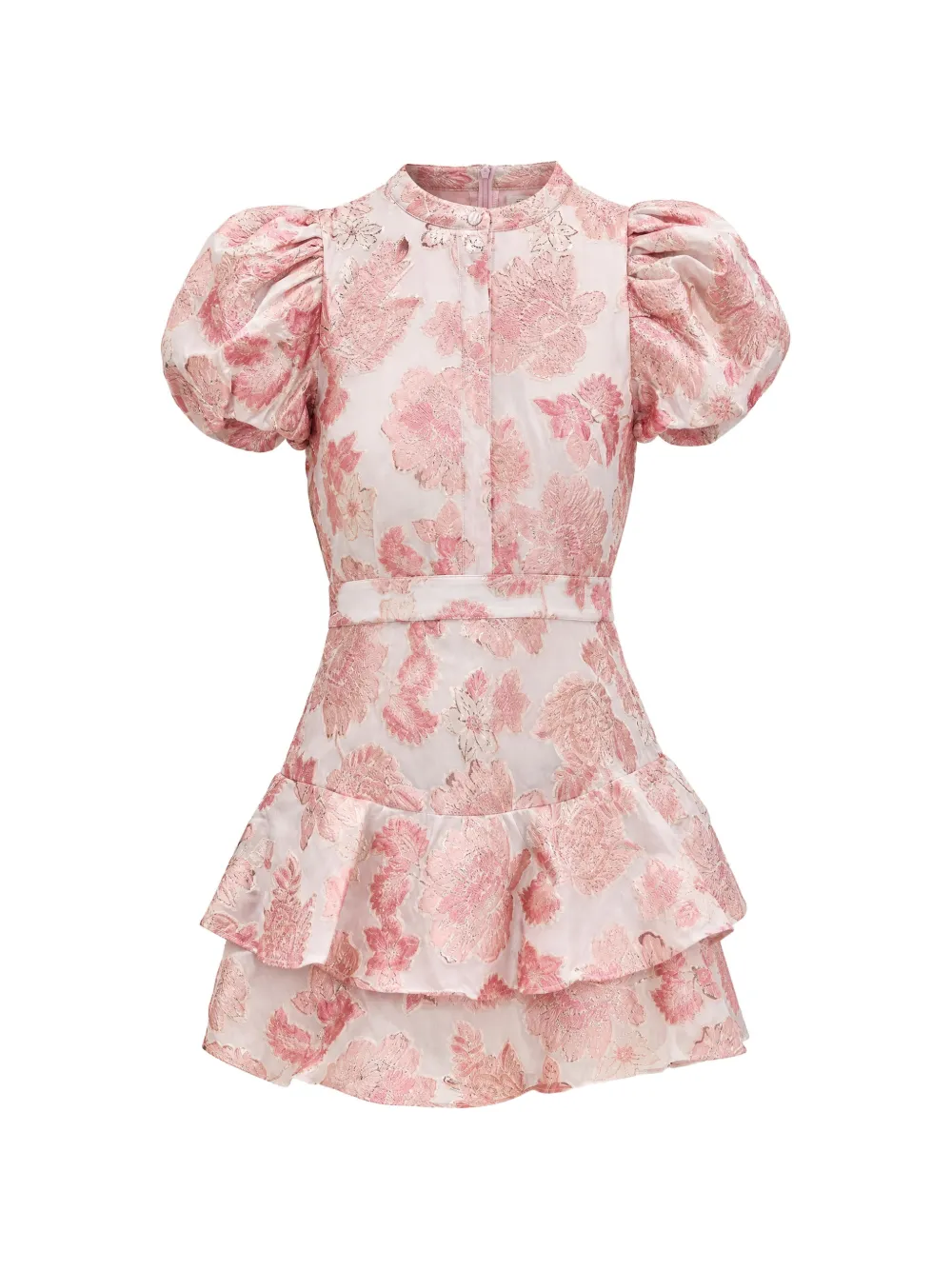Alice And Olivia Floral-jacquard Ruffled Mini Dress In Pink
