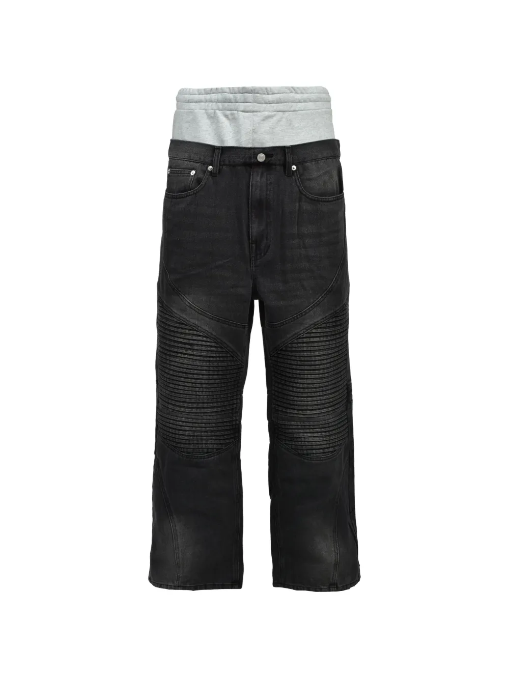 BREATH layered-waist biker jeans - Nero