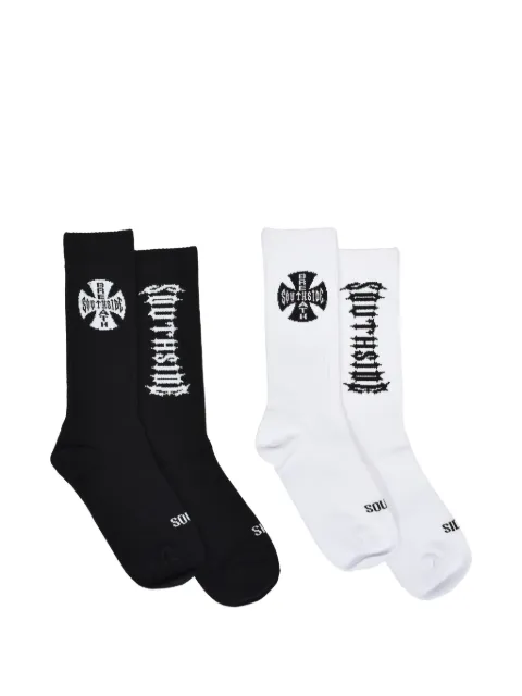 BREATH logo-intarsia ribbed-knit socks