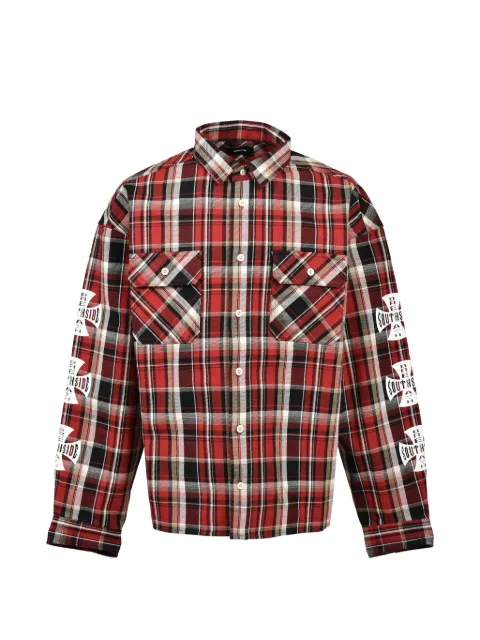 BREATH check-pattern logo-print shirt