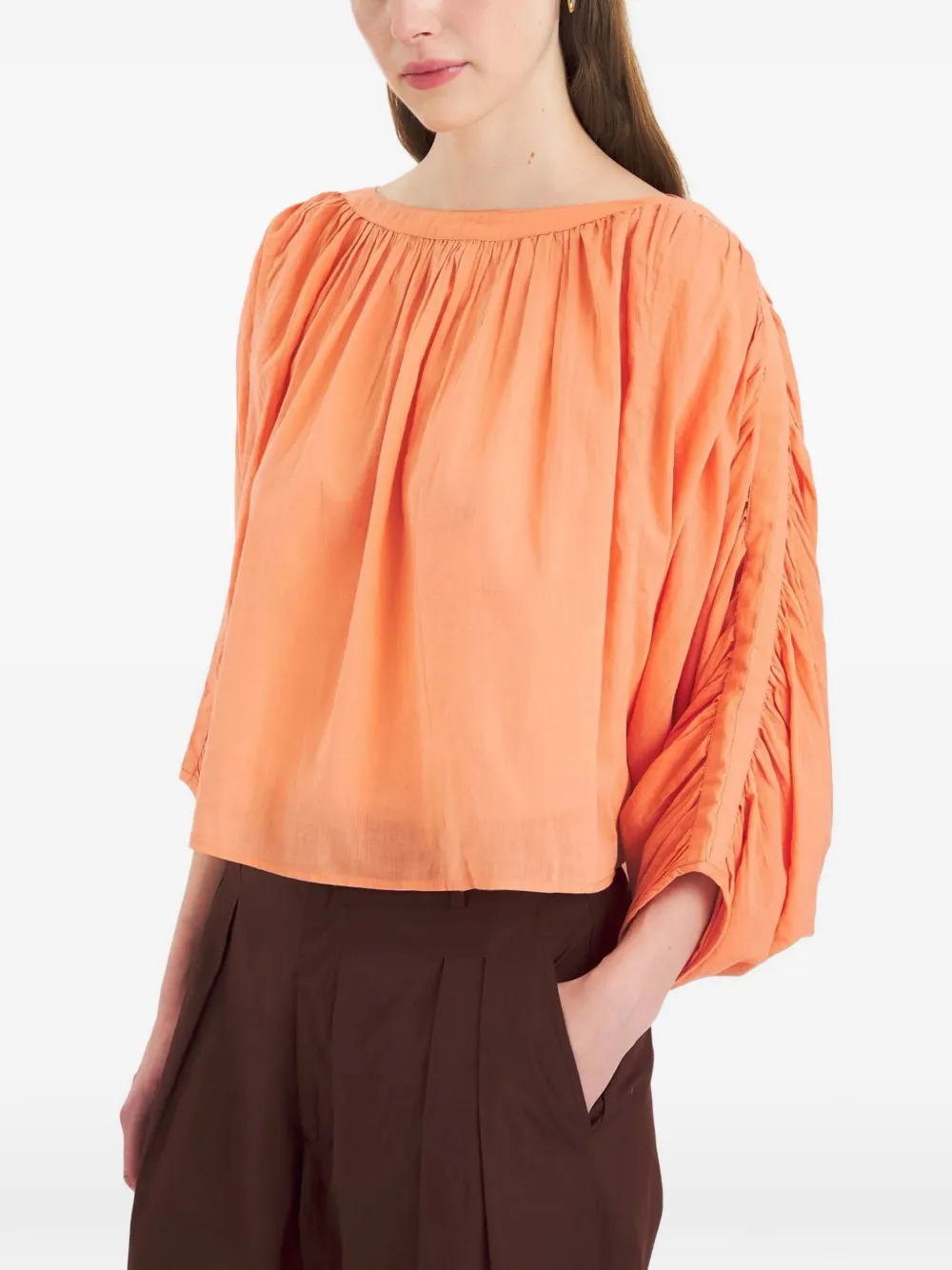 Antik Batik Fruti ruched-sleeve boat-neck top - Arancione