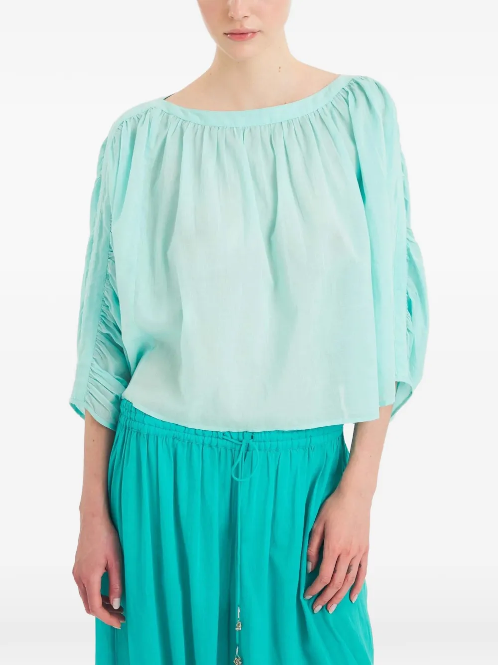 Antik Batik Fruti ruched-sleeve boat-neck top - Blu