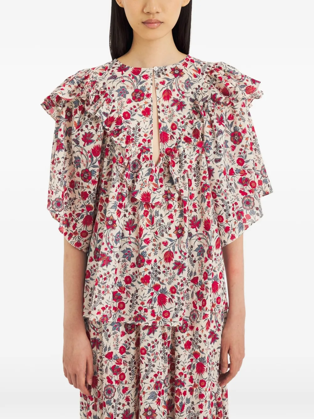 Antik Batik Annie floral-print ruffled blouse - Rosso