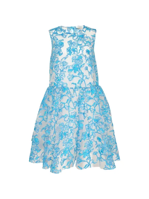 CAROLINE HU floral-embroidered mesh mini dress