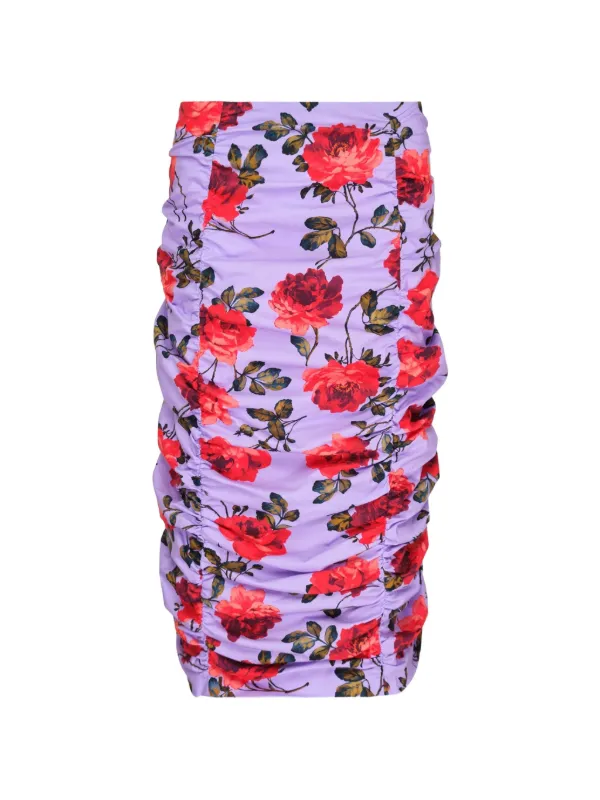 Carolina Herrera Floral-print Ruched Midi Skirt in Purple