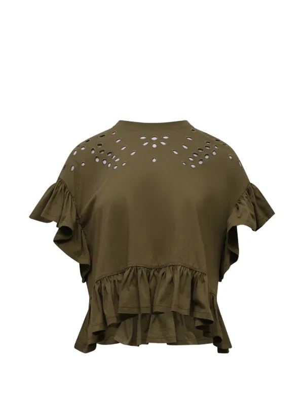 Ulla Johnson Mariana Eyelet-embroidered Peplum Top in Green