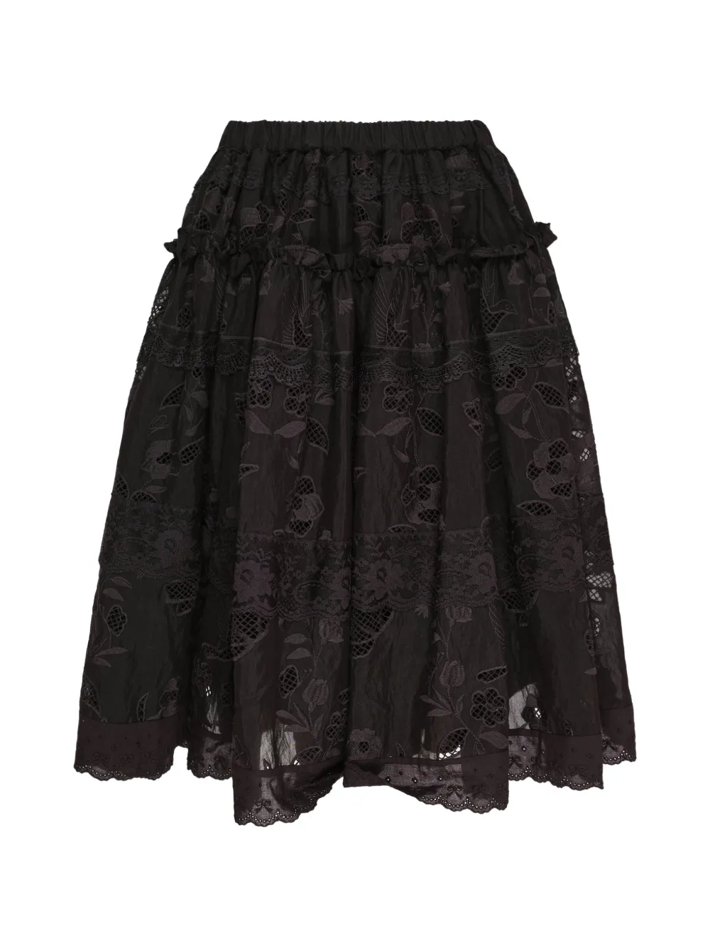 CAROLINE HU embroidered ruched skirt - Nero