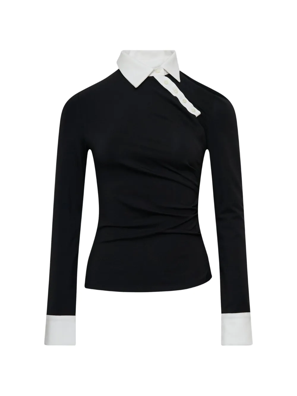 GRACE ELWOOD polo-collar draped-detail top - Black