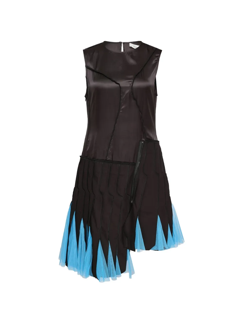 CAROLINE HU asymmetric tulle-trim dress - Nero