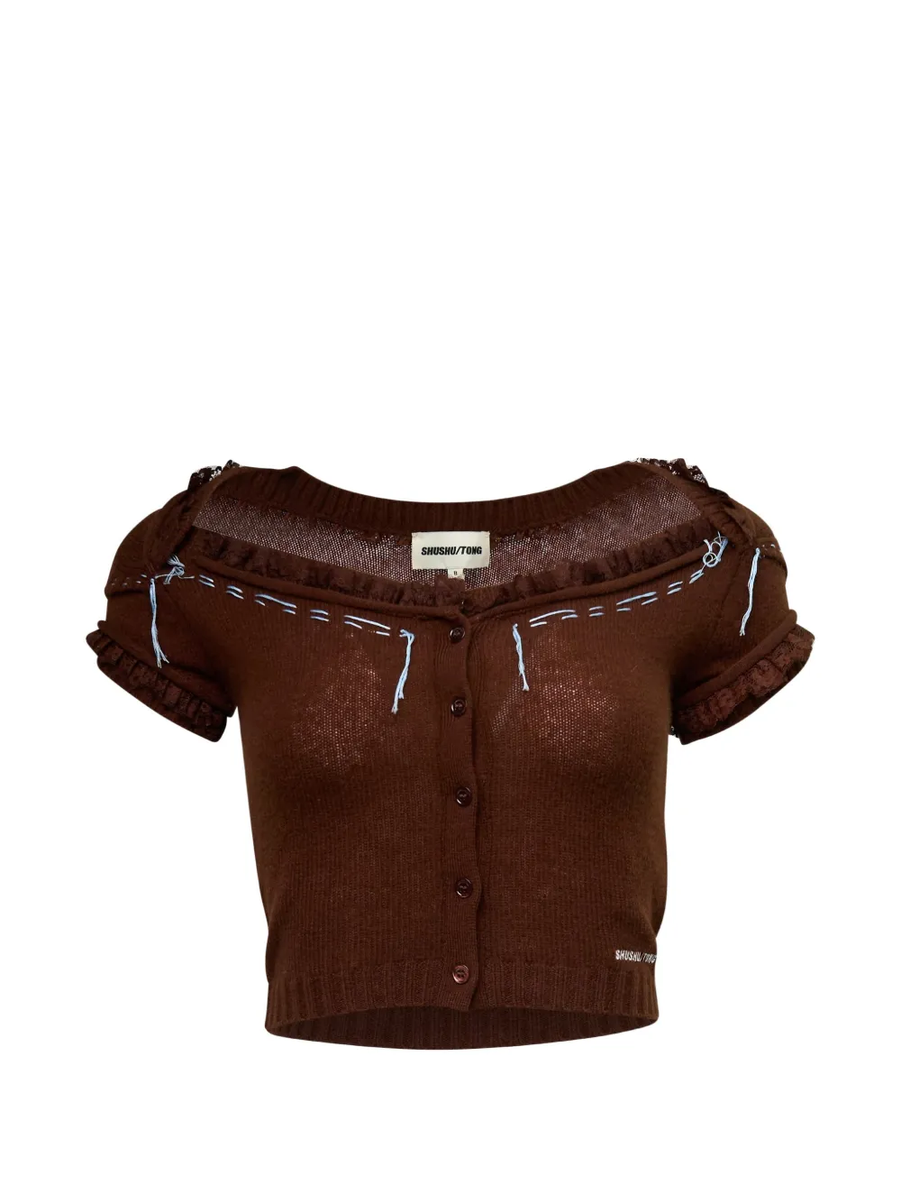 SHUSHU/TONG ruffle-trimmed short-sleeve cardigan - Rosso