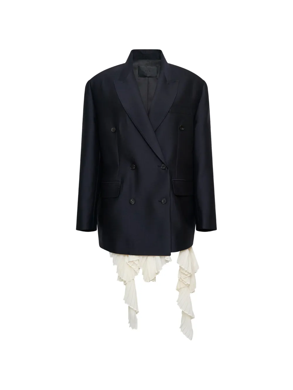 YCH ruffled-detail double-breasted blazer - Blu