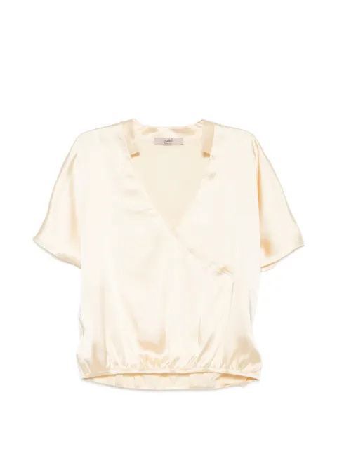 CARLA G. satin-finish wrap-style top