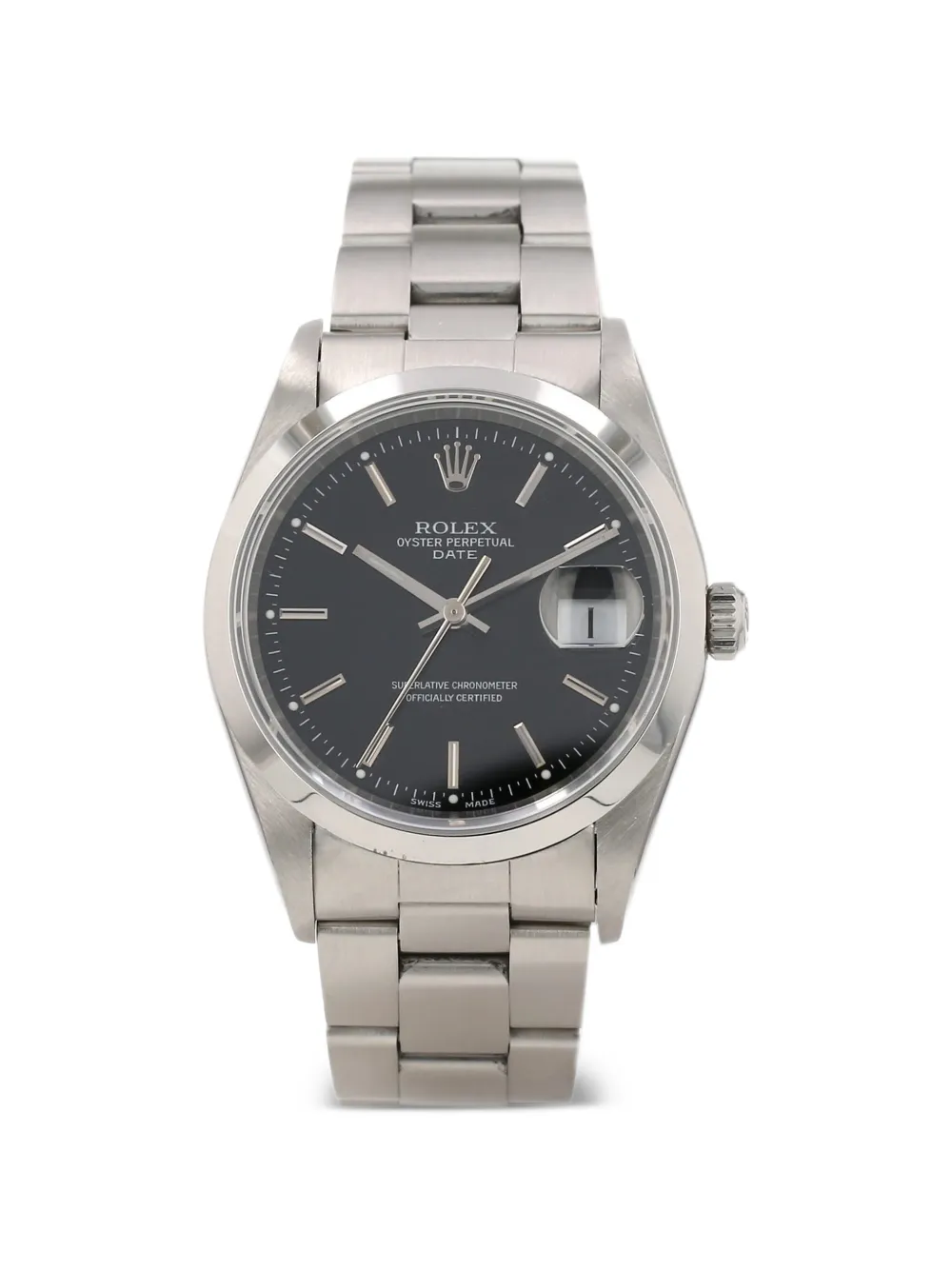 Pre-owned Rolex 2002 Oyster Perpetual Date 34mm Watch In Black