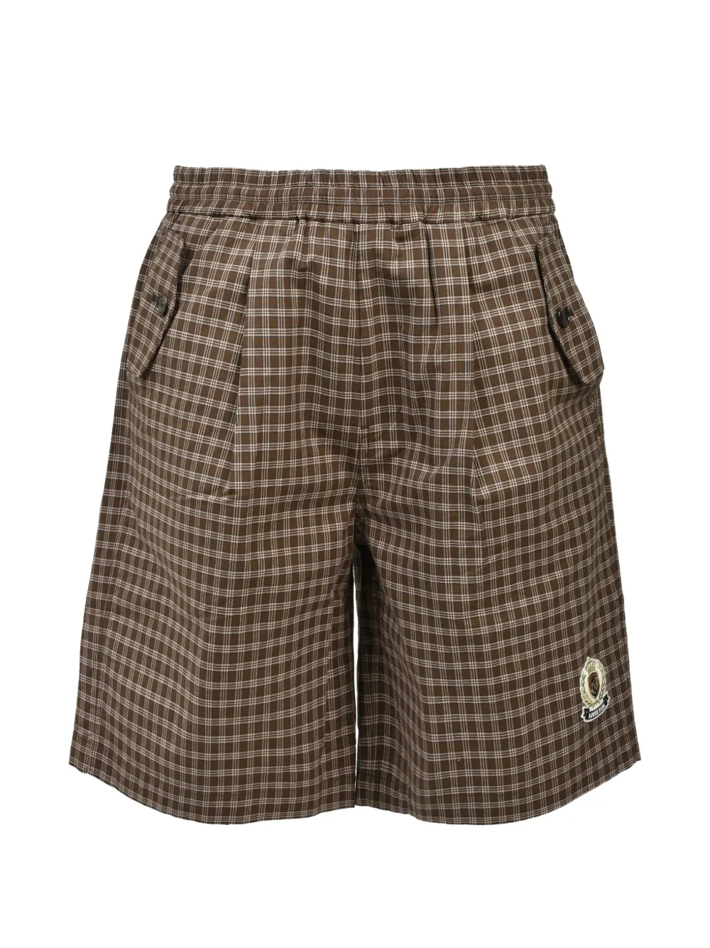 BREATH check-print pleated shorts - Brown