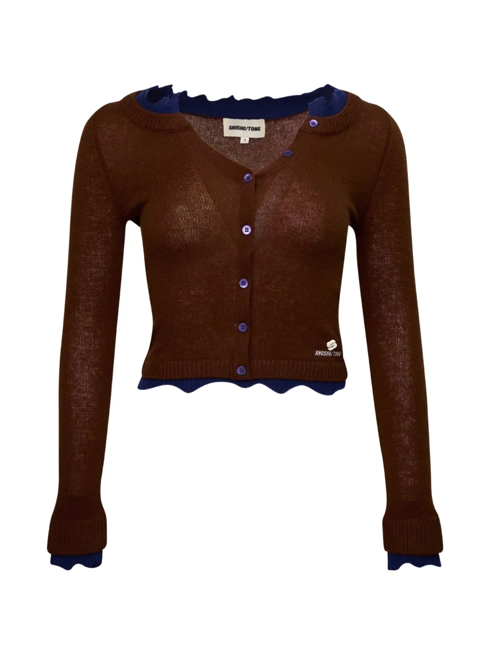 SHUSHU/TONG contrast-trim raw-edge sweater - Brown
