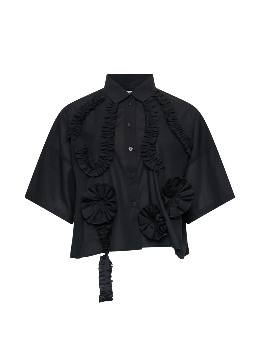 Enföld ruffle-appliqué crop-shirt - Nero