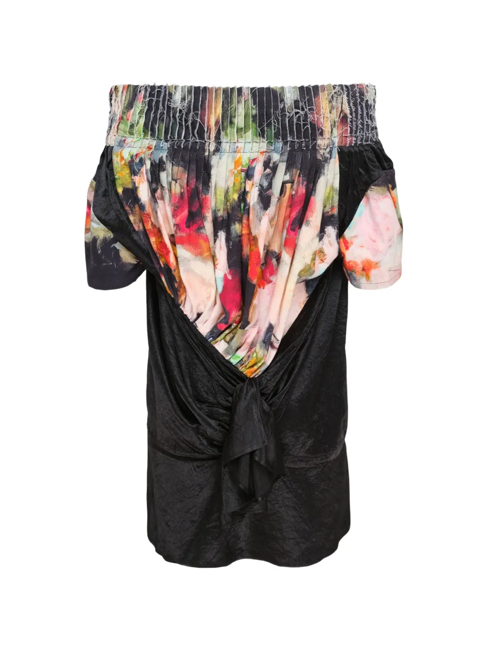 CAROLINE HU Top met ruches en print Zwart
