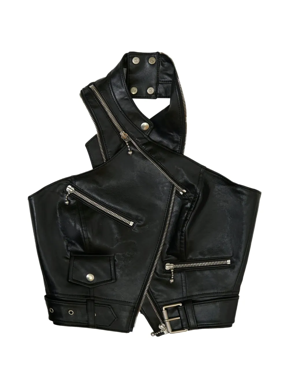 GRACE ELWOOD biker-style halterneck top - Schwarz