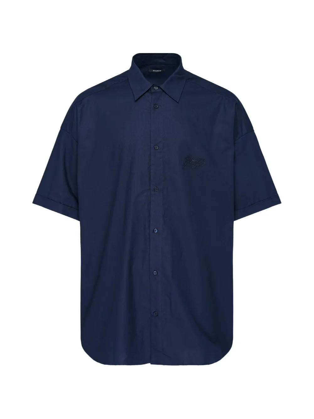 Balmain logo-embroidered short-sleeve shirt - Blue