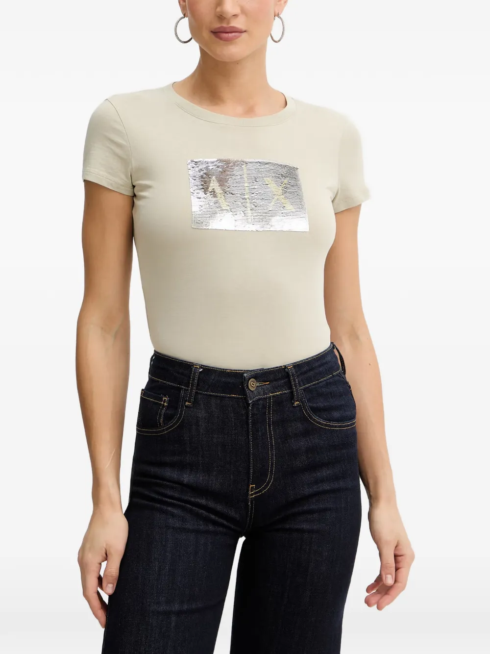 Armani Exchange T-shirt con paillettes - Toni neutri