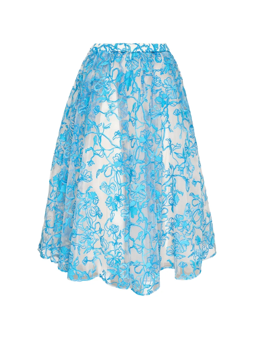 CAROLINE HU floral-embroidered tulle skirt - Bianco