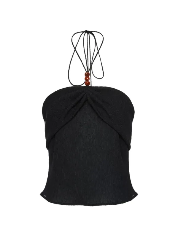 Magda Butrym Beaded Halterneck Top in Black