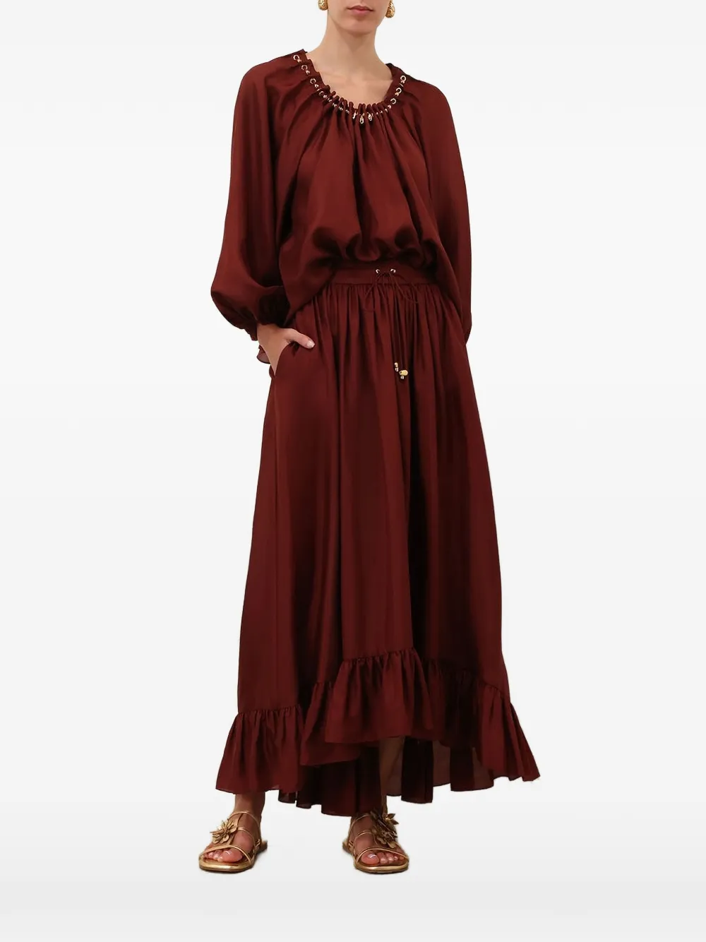 ZIMMERMANN Aster gathered bead blouse - Rosso