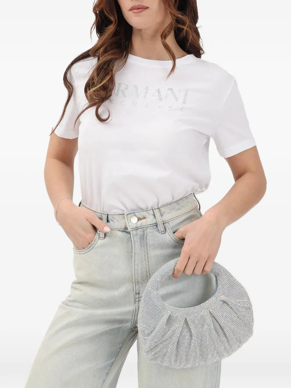 Armani Exchange T-shirt verfraaid met kristallen Wit