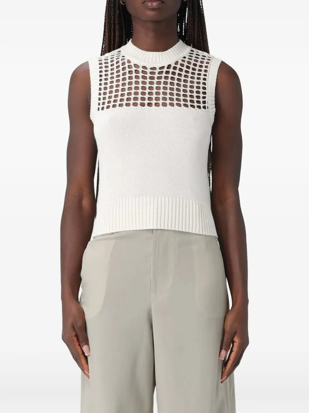 Armani Exchange open-knit sleeveless top - Bianco