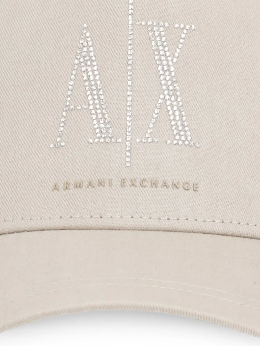 Armani Exchange Honkbalpet verfraaid met stras en logoprint Beige