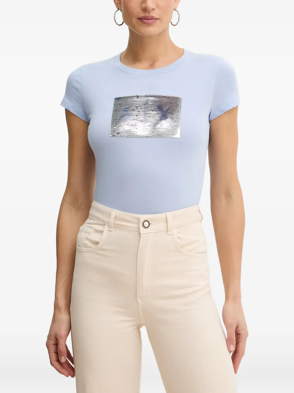 Armani Exchange T-shirt con paillettes - Blu