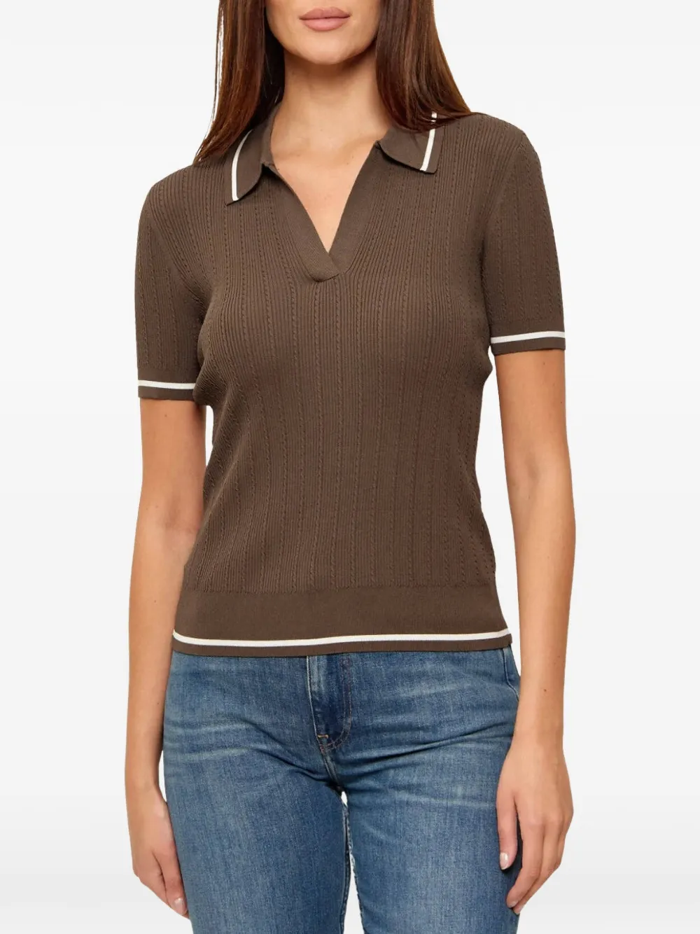 Armani Exchange cable-knit short-sleeve sweater - Marrone