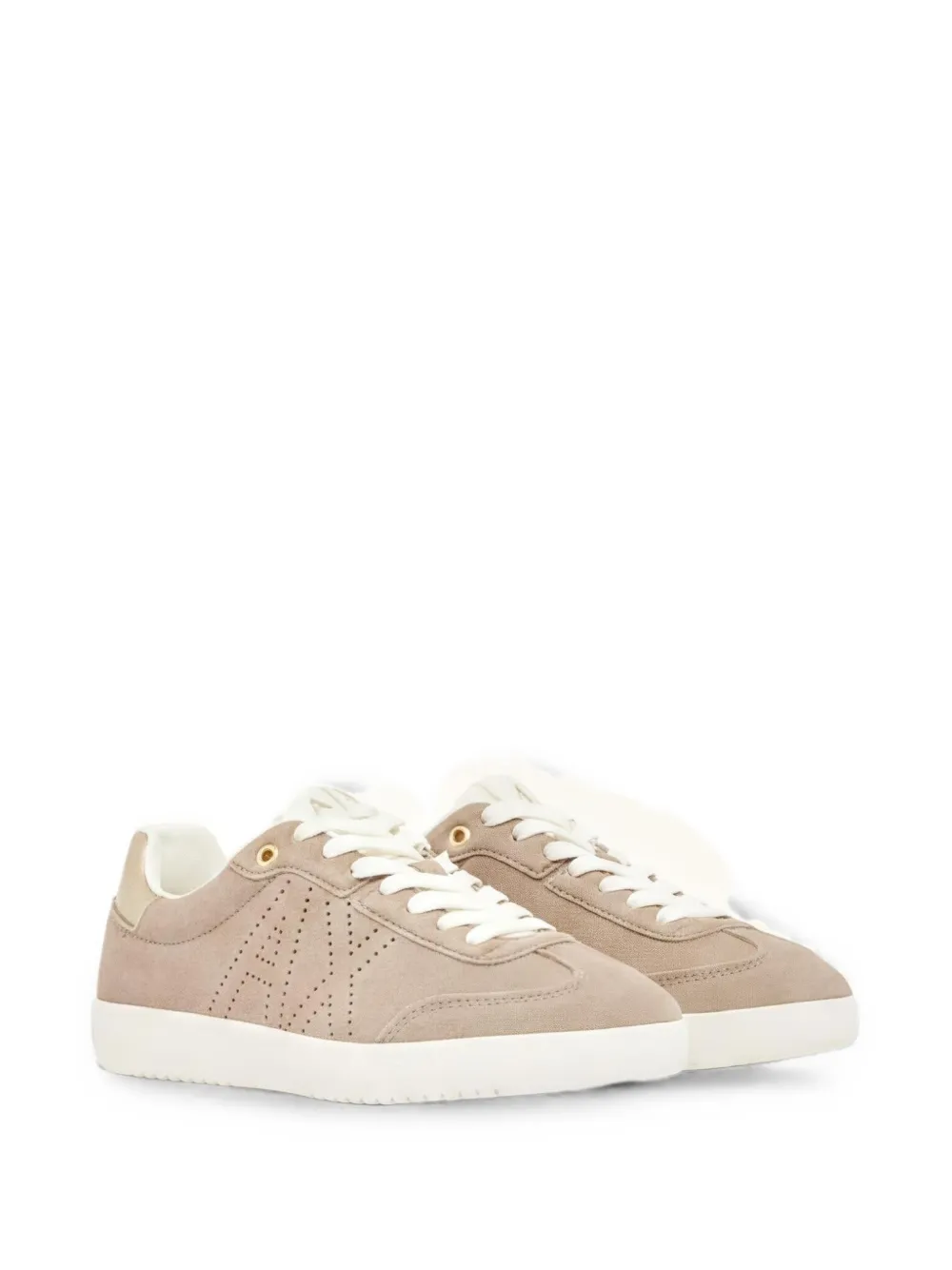 Armani Exchange perforated-logo leather sneakers Beige