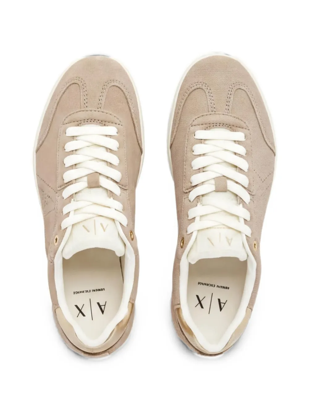 Armani Exchange perforated-logo leather sneakers Beige