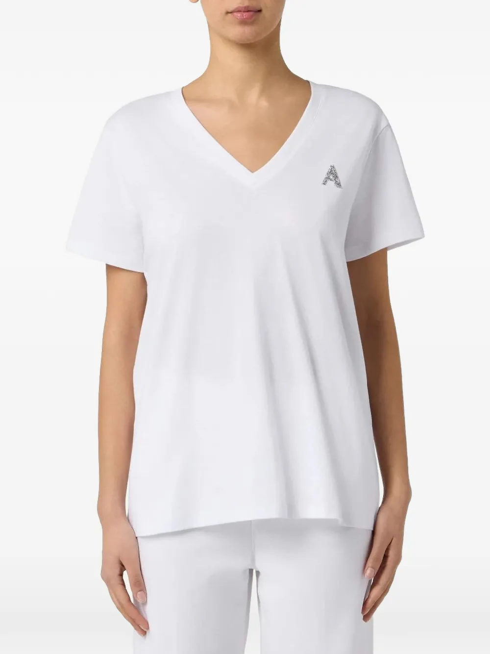 Armani Exchange Rhinestone-embellished V-neck T-shirt In White