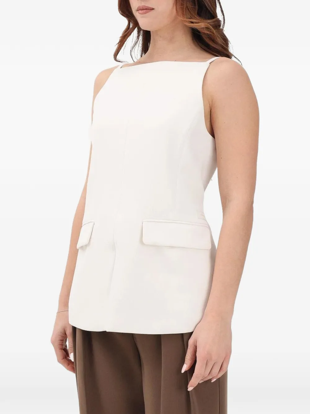 Armani Exchange Backless Flap-pocket Top In White