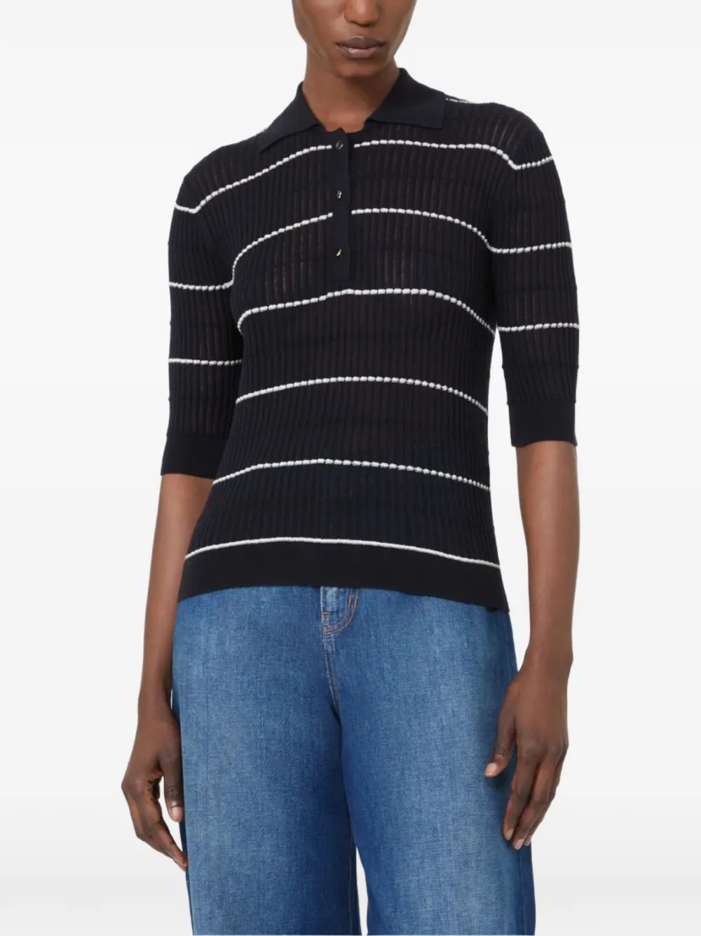 Max Mara Gestreept geribbeld poloshirt Zwart
