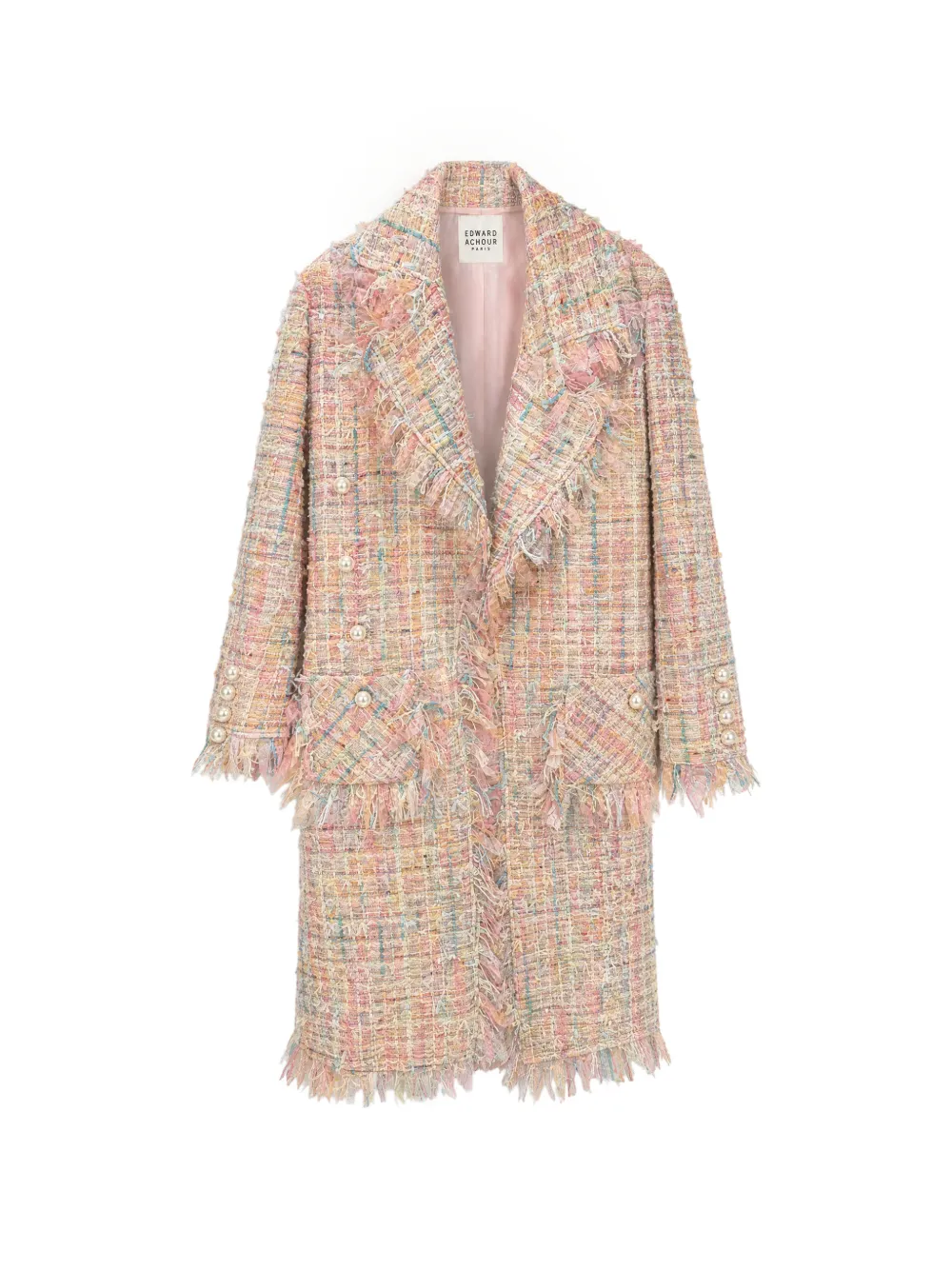 Edward Achour Paris frayed-edge tweed coat - Pink