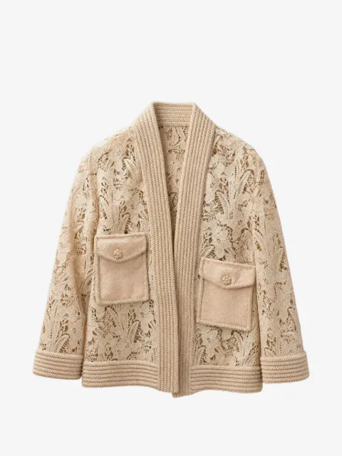 Edward Achour Paris floral-lace flap-pocket jacket